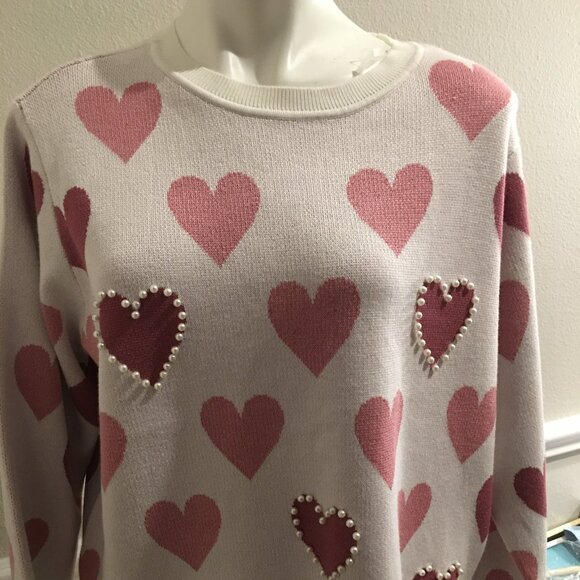 Coco & Shay Heart Sweater - So cute Faux Pearls,   XL  Fits up to 46 bust  Mi5 - Picture 1 of 4